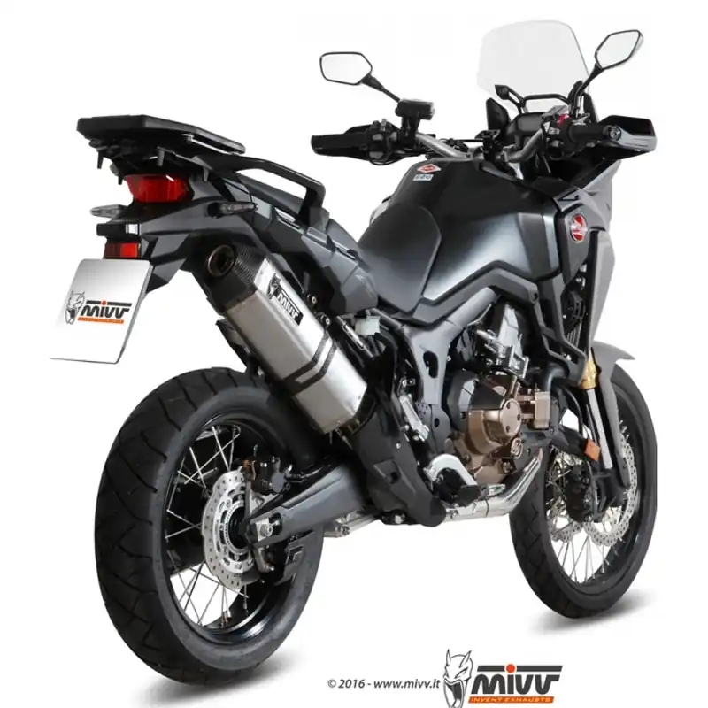 Auspuffanlage Mivv SLIP-ON Edelstahl mit Carbon Kappe Speed Edge Sport für Honda CRF Africa Twin 1000 ccm Bj. 2016 Highlight