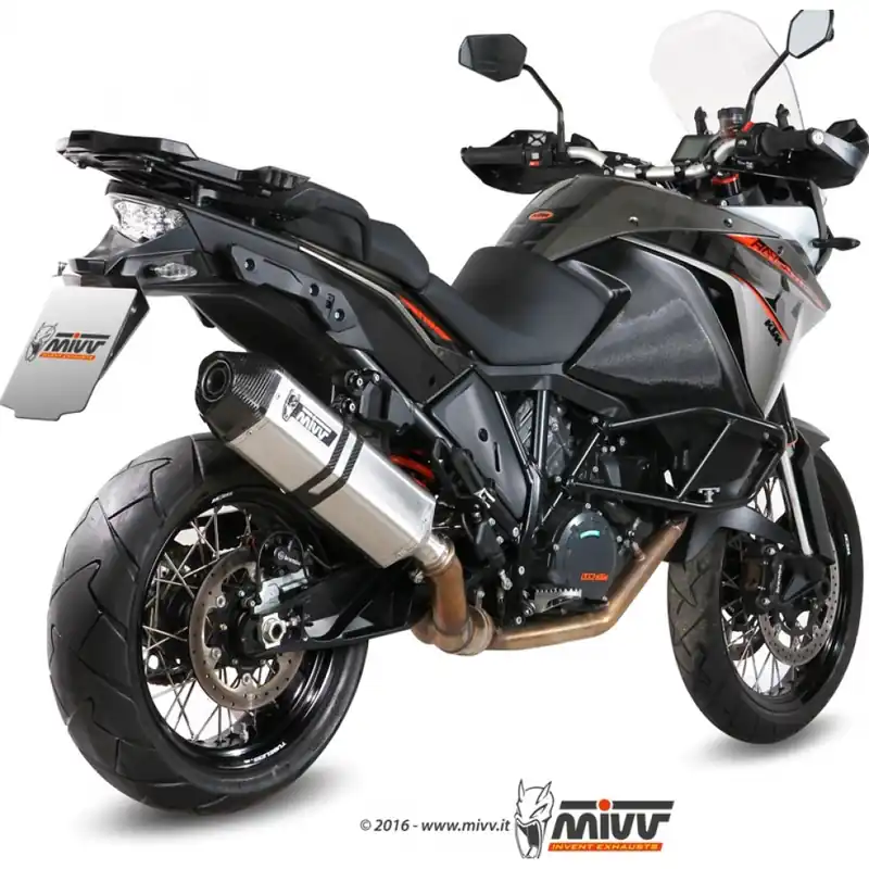 Auspuffanlage Mivv SLIP-ON Edelstahl mit Carbon Kappe Speed Edge Sport für KTM Adventure / R Super 1050 / 1090 / 1190 / 1290 ccm Bj. 2013 - 2016 Top-Seller