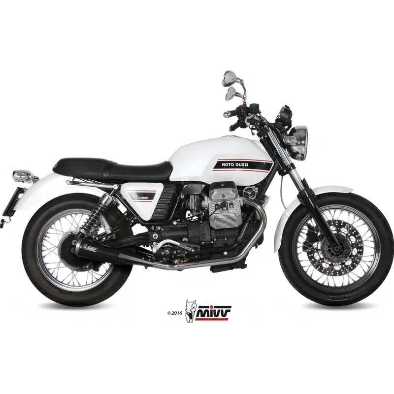 Bestpreis Auspuffanlage Mivv 2 SLIP-ON Edelstahl schwarz Keramik Ghibli Sport für Moto Guzzi V 7 Classic / Cafe Racer Stone Special 750 ccm Bj. 2008 - 2014