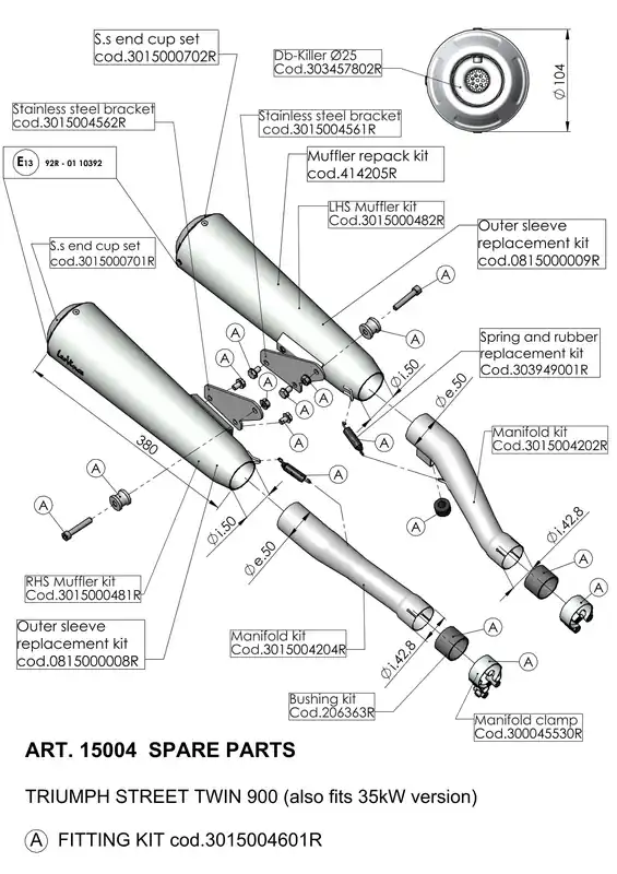 Endschalldämpfer LeoVince Auspuff-Ersatzteil 10392, Ø 50mm 380mm, links Highlight