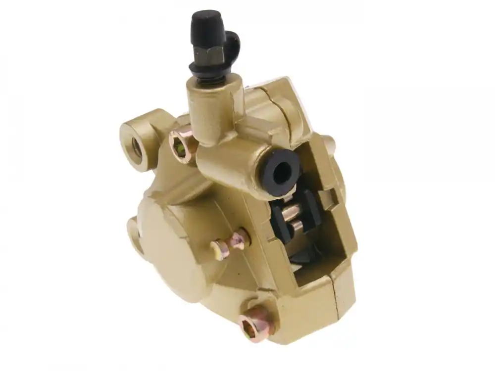Bremssattel komplett vorne mit Bremsbelägen, gold für AJP-Bremssystem / Yamaha Aerox, Neos / MBK Nitro, Booster / Gilera Runner, Stalker / Piaggio NRG, Typhoon Finale Aktion
