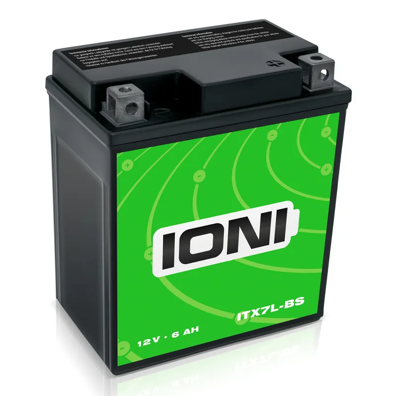 Direktkauf IONI AGM Batterie 12V 6Ah ITX7L-BS Rollerbatterie / Motorradbatterie, wartungsfrei versiegelt vorgeladen kompatibel mit YTX7L-BS CTX7L-BS