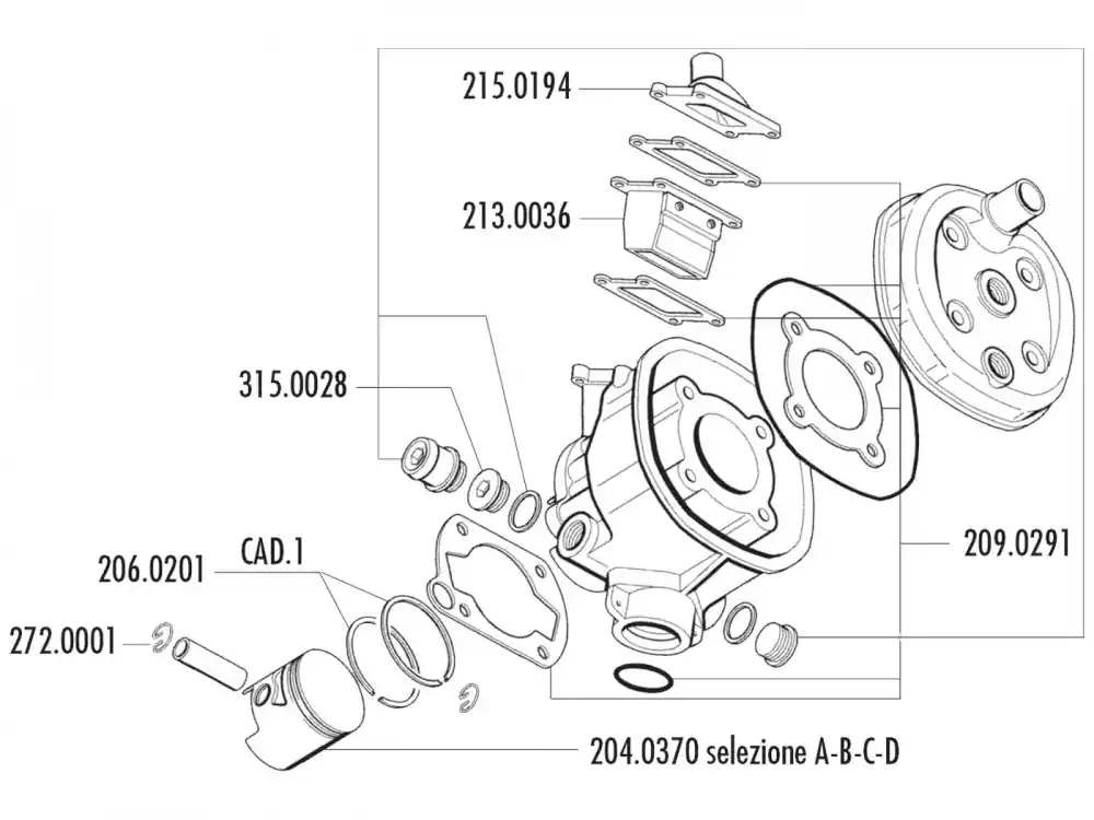 Kolben Satz Polini 70ccm 47mm (D) für Minarelli RV4-3 LC Markenprodukt