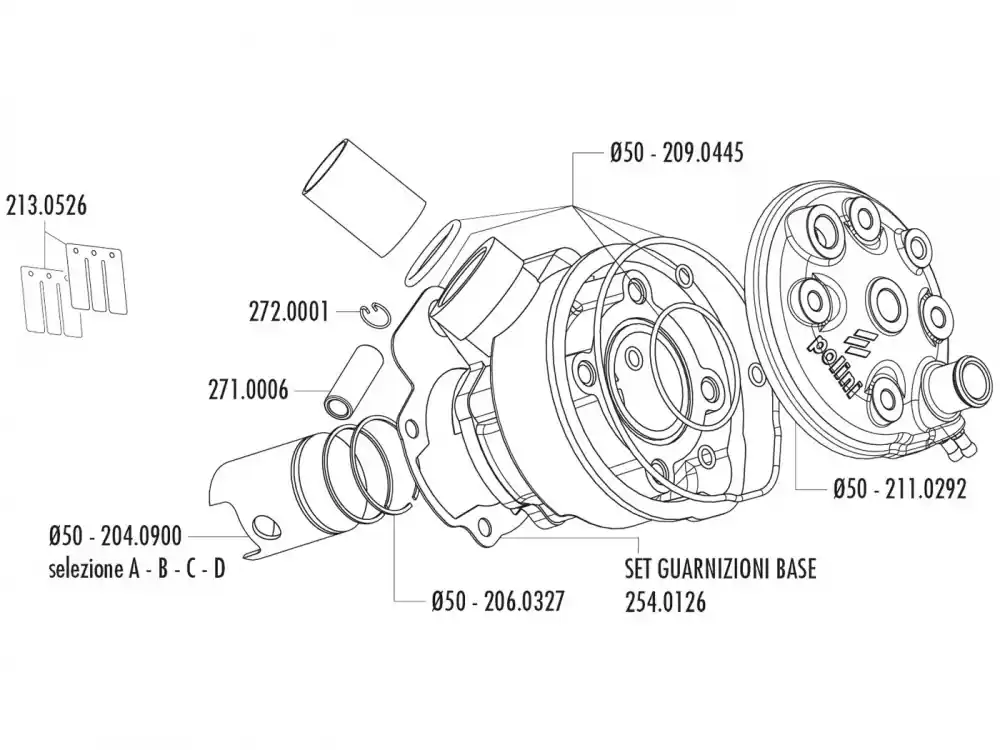 Günstig Kolben Satz Polini 76ccm 50mm (A) für Minarelli AM6