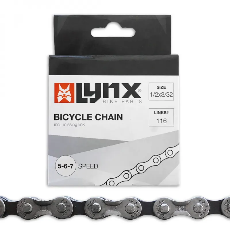 Zertifiziert Fahrradkette Lynx Kette für 5, 6 & 7-fach Schaltung, 1/2 x 3/32 116 links 7,3mm
