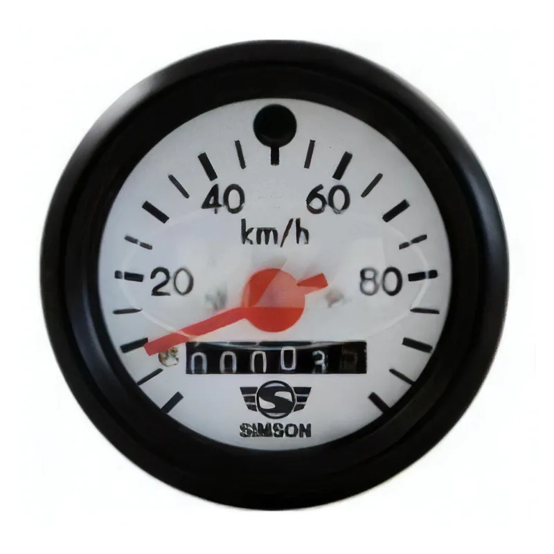Neu Tachometer mit Beleuchtung und Blinkkontrollleuchte grün - ø 60 mm - 100 km / h - roter Zeiger, weißes Ziffernblatt mit Logo, schwarzer Ring