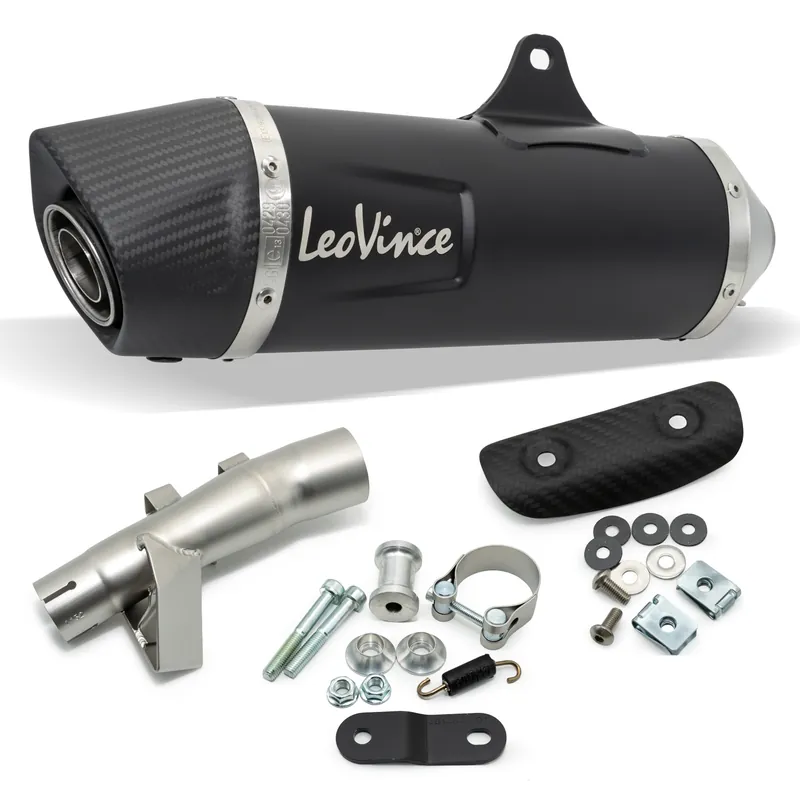 Endschalldämpfer LeoVince NERO mit Zulassung, Edelstahl schwarz, Carbon Kappe & Hitzeschild für Honda Forza 750 Bj. 2021 - 2024 E5 / Forza / X-ADV Bj. 2025 - 2026 E5+ / X-ADV Bj. 2017 - 2024 E4 / E5 Mega-Angebot