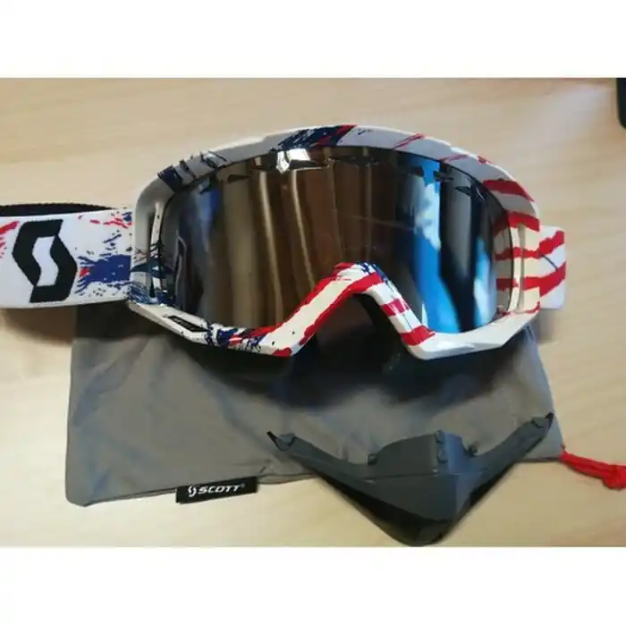 Scott Brille Tyrant Snowcross Weiß Blau Rot Chrome ACS Top-Angebot