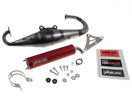 Auspuff YASUNI Scooter Z mit rotem Endschalldämpfer, kompatibel für Minarelli stehend, MBK Booster, Stunt, Aprilia Amico, Yamaha BWs, Slider Roller Er Meistverkauft