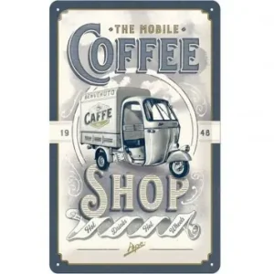 Meistverkauft Reklameschild NOSTALGIC ART The mobile Coffee-Shop, 20x30cm, geprägtes Stahlblech, Blechtafel