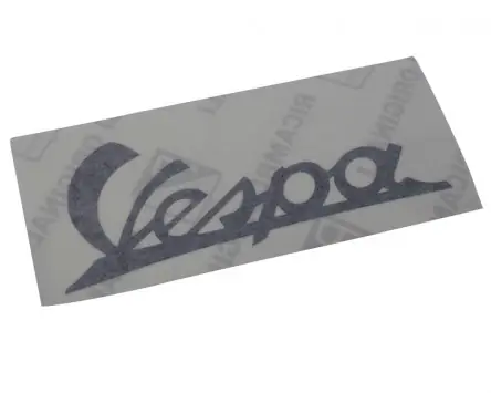 Markenware Schriftzug Aufkleber Sticker für Beinschild kompatibel für Vespa schwarz 105x45mm