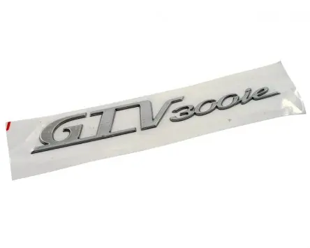 Markenware Schriftzug Aufkleber Sticker für Seitenhaube GTV 300 i.e. chrom 150x21mm