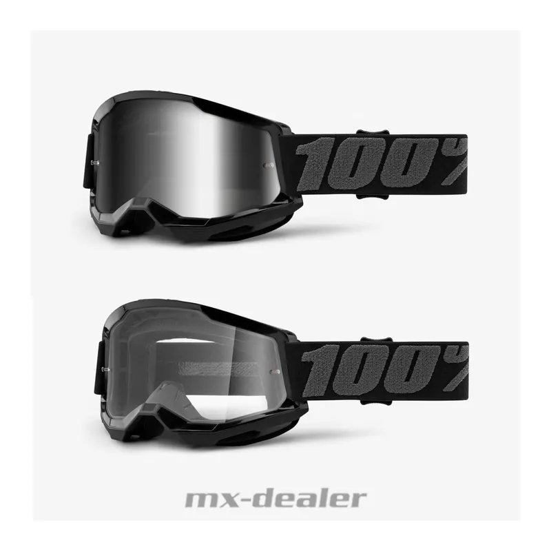 100 % Crossbrille Strata2 Schwarz Black Motocross Enduro Downhill MTB BMX DH klar Geprüft