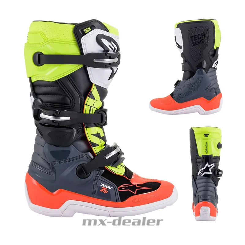 Alpinestars Kinder Tech 7S Motocross Stiefel Grau Fluo Stiefel Motocross MX Mega-Angebot