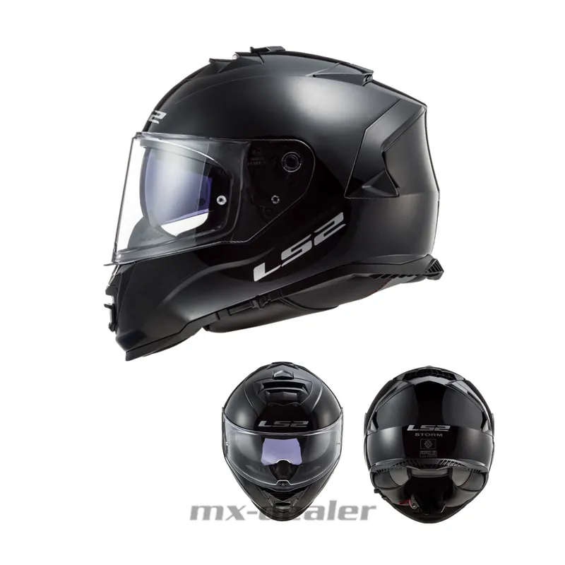 Markenware LS2 FF 800 Storm Solid Hochglanz Gloss Black Schwarz Motorrad Helm Integralhelm Biker M (57-58cm)