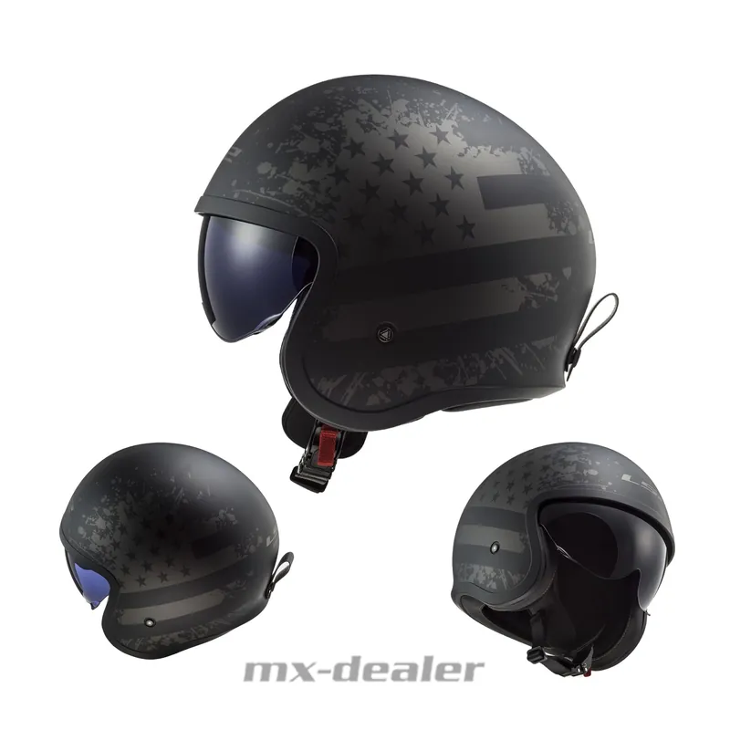 LS2 OF599 Spitfire II Black Flag Matt Motorrad Helm Jethelm Sonnenblende Urban S (55- 56cm) Echt