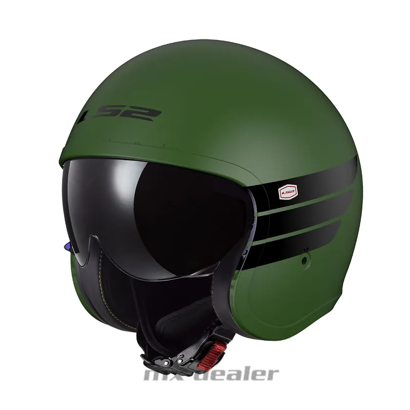 LS2 OF599 Spitfire II Retro Military Green Motorrad Helm Jethelm Sonnenblende Urban L (59-60cm) Neu