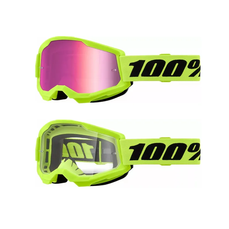 Echt 100 % Crossbrille Strata2 Neon Gelb EVO Gruppe Motocross Enduro Downhill MTB BMX DH