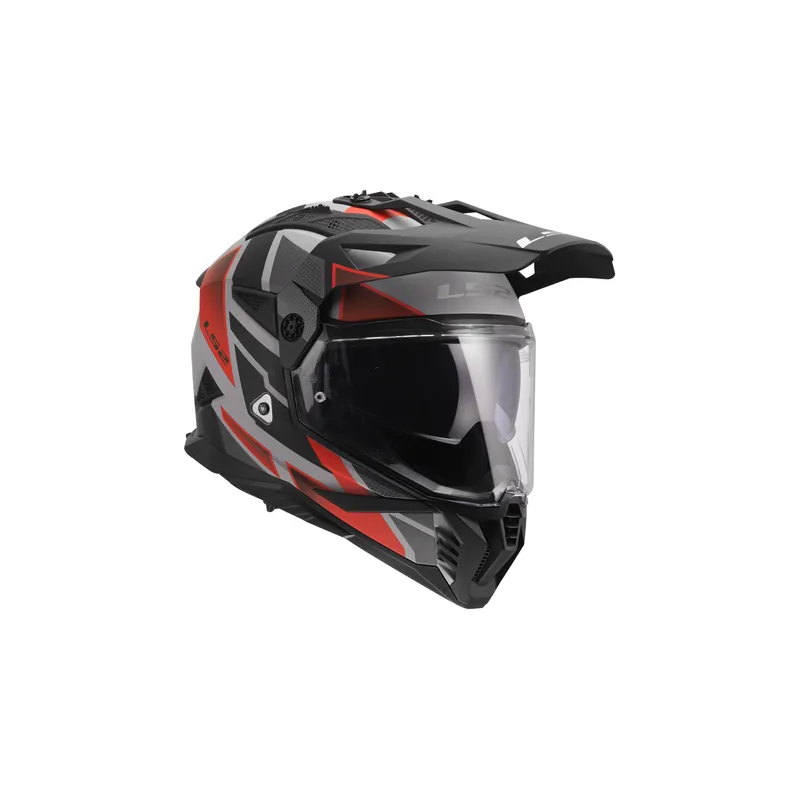 Markenprodukt LS2 Pioneer 2 Crosshelm Block Matt Grau Rot MX702 Dualsport Enduro Helm