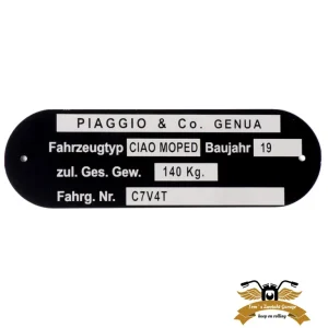 Typenschild Ciao C7V4T Aluminium 80x25mm gelocht Rahmenplakette Highlight