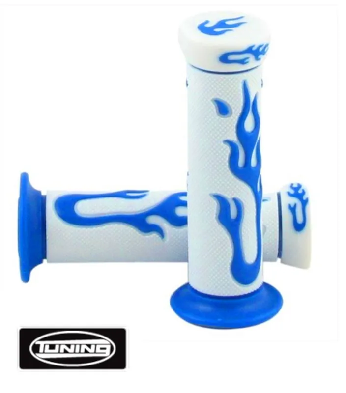 Lenkergriffe "Flame" blau weiß Griffe 22/24mm / 125 mm Mofa Moped -Tuning- Günstig